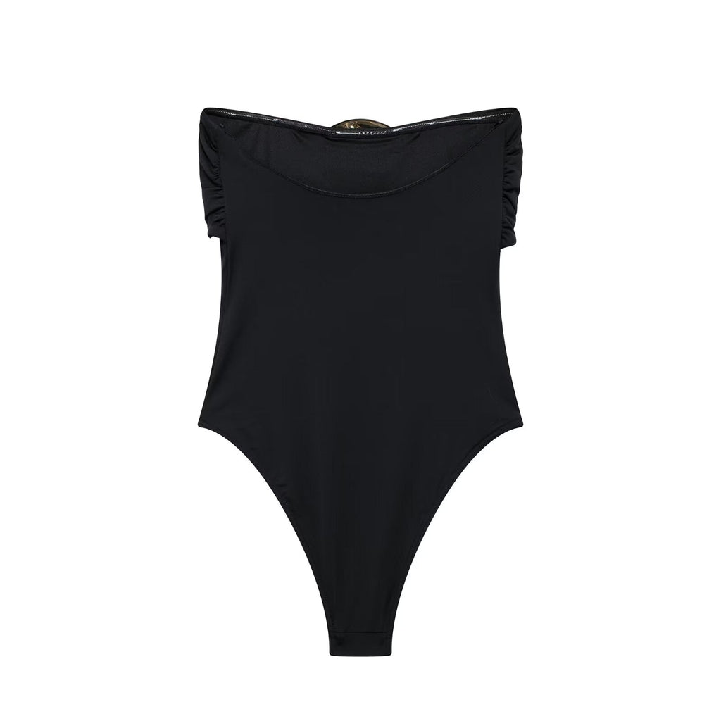 Summer Women Clothing Metal Decoration Off Neck Black Swimsuit Bella Mia