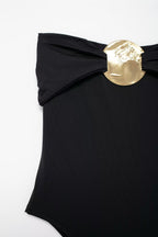 Summer Women Clothing Metal Decoration Off Neck Black Swimsuit Bella Mia