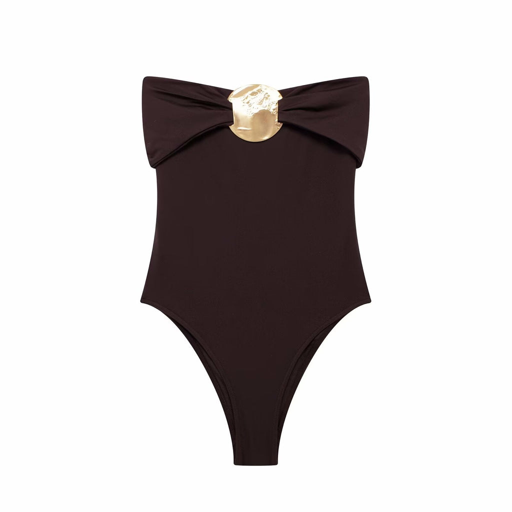 Summer Women Clothing Metal Decoration Off Neck Black Swimsuit Bella Mia