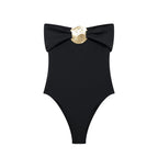 Summer Women Clothing Metal Decoration Off Neck Black Swimsuit Bella Mia