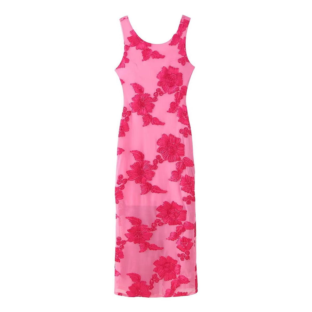 Women Clothing Mesh Three Dimensional Plate Floral Sheath Dress Bella Mia