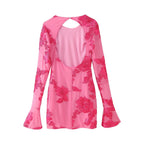 Fall Women Clothing round Neck Back Hollow Out Cutout out Three Dimensional Plate Floral Long Sleeve Backless Dress Bella Mia