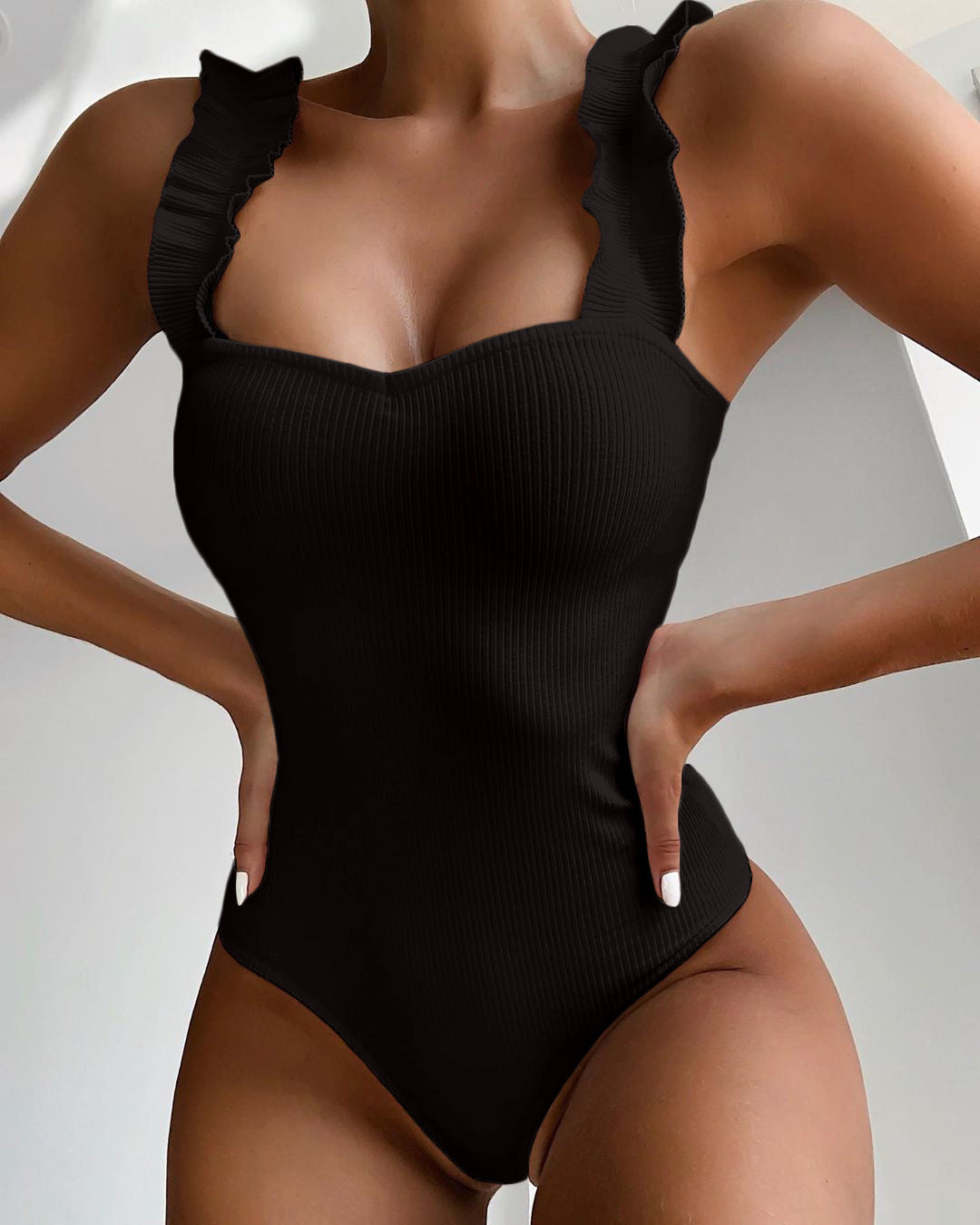Women Bikini Solid Color Stringy Selvedge Shoulder Strap Sexy Swimsuit Bella Mia