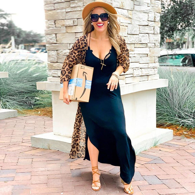 Leopard Point Chiffon Loose Long Cardigan Beach Sun Protection Coat Beach Cover Up Swimsuit Outwear Women Bella Mia