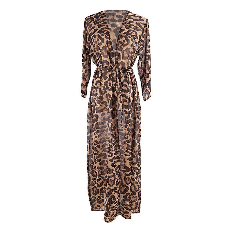 Leopard Point Chiffon Loose Long Cardigan Beach Sun Protection Coat Beach Cover Up Swimsuit Outwear Women Bella Mia