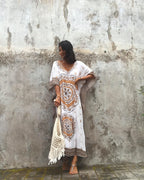 Rayon Positioning Floral Loose Long Beach Cover-up Robe Dress Vacation Clothes