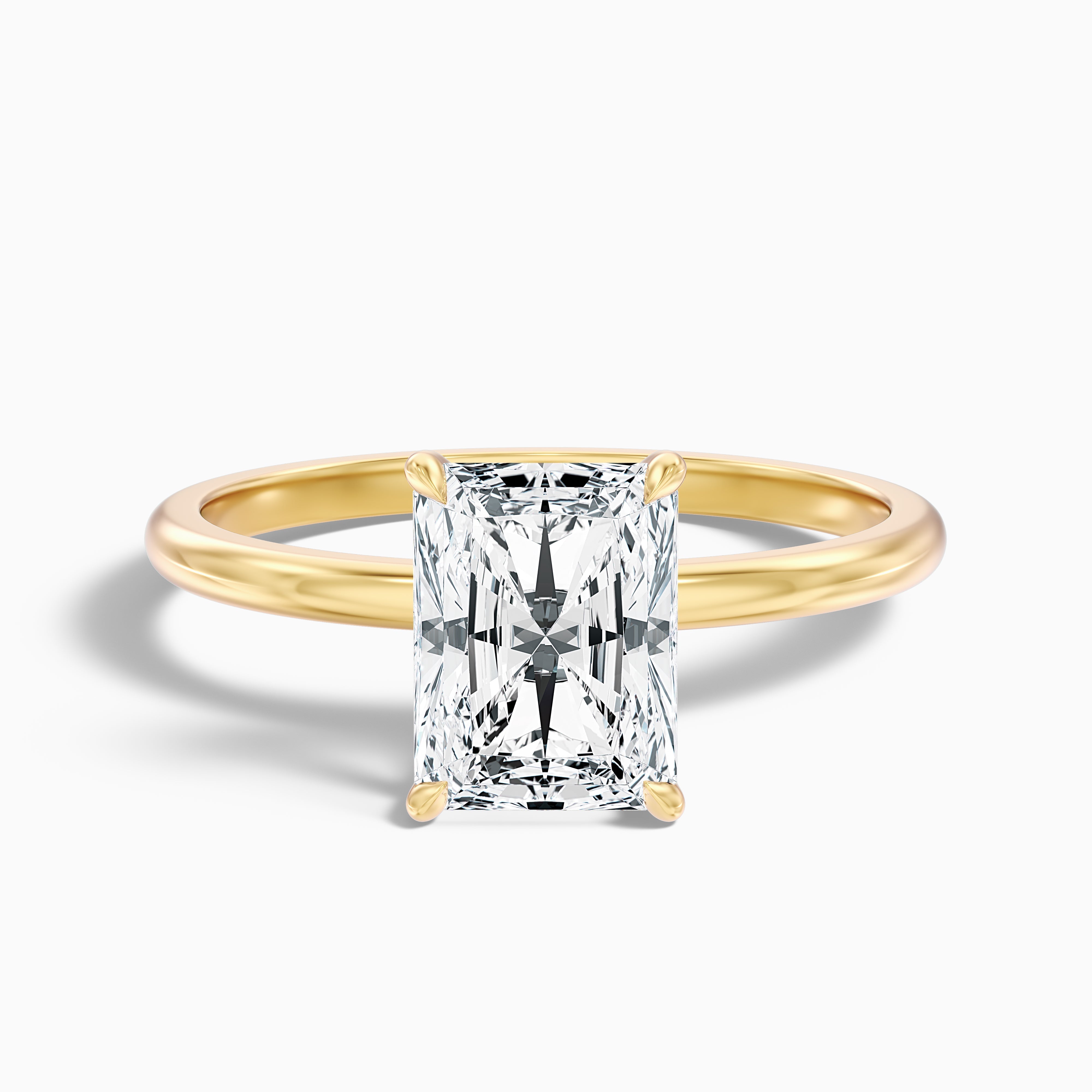 Ariya 3 Carat Radiant Cut Solitaire Moissanite Engagement Ring in 14k Yellow Gold