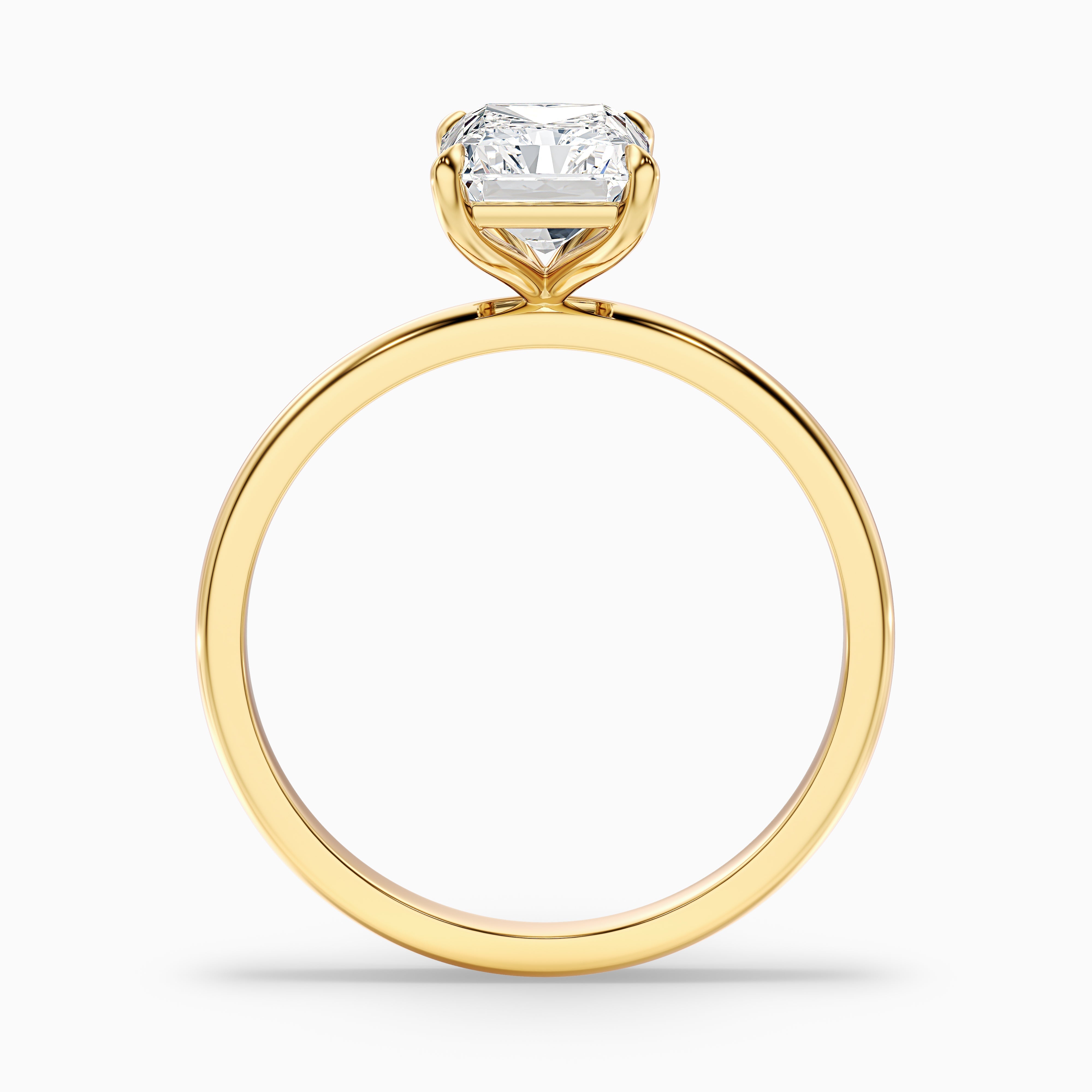 Ariya 3 Carat Radiant Cut Solitaire Moissanite Engagement Ring in 14k Yellow Gold