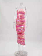Fluorescent Dress Sexy Party Tube Top Pleated Dress Women Clothing Bella Mia