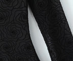 Sexy Pure Black Floral Line round Neck Long Sleeve A line Dress Women Slim Fit Cinched Short Dress Slimming Bella Mia