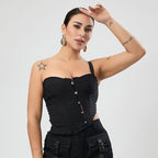 Sexy Non Stretch One Shoulder Top Lace up Single Breasted Boning Corset Irregular Asymmetric Vest Bella Mia