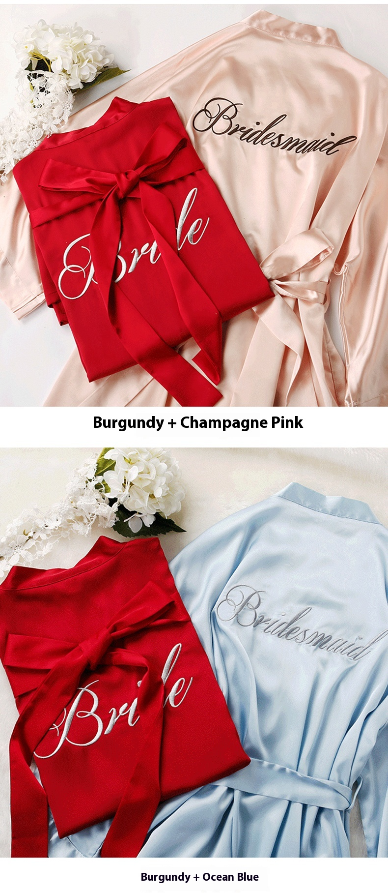 Custom Satin Bridesmaid Robes – Personalized with Name, Title, or Date | Wedding Party Gifts SelenaHuanStudio