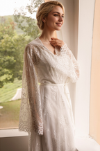 Romantic Floral Lace Hooded Bridal Robe Set – Long Sheer Lace Cover-Up with Satin Slip SelenaHuanStudio