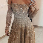 Long Autumn Winter Shiny off Shoulder Long Sleeve Tube Top Dress Bella Mia