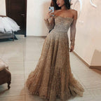 Long Autumn Winter Shiny off Shoulder Long Sleeve Tube Top Dress Bella Mia
