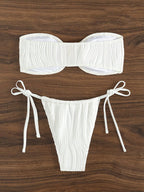 Bikini Sexy Bikini Solid Color Tube Top Split Swimsuit Lace up Swimwear Bella Mia