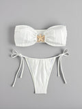 Bikini Sexy Bikini Solid Color Tube Top Split Swimsuit Lace up Swimwear Bella Mia