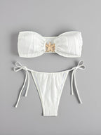 Bikini Sexy Bikini Solid Color Tube Top Split Swimsuit Lace up Swimwear Bella Mia