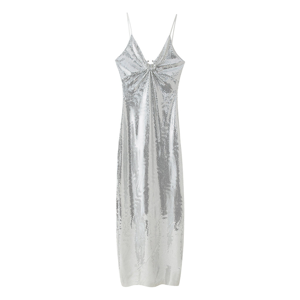 Women Clothing Sequined Long Hollow Cutout Decorative Suspender