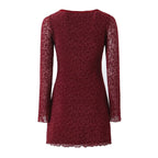 Retro Flocking Jacquard Long Sleeve Dress Women Autumn Winter French Sexy Skinny Sheath Mesh dress Bella Mia