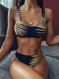 Women Split Swimsuit Golden Leaves Printed Sexy Bikini Bella Mia