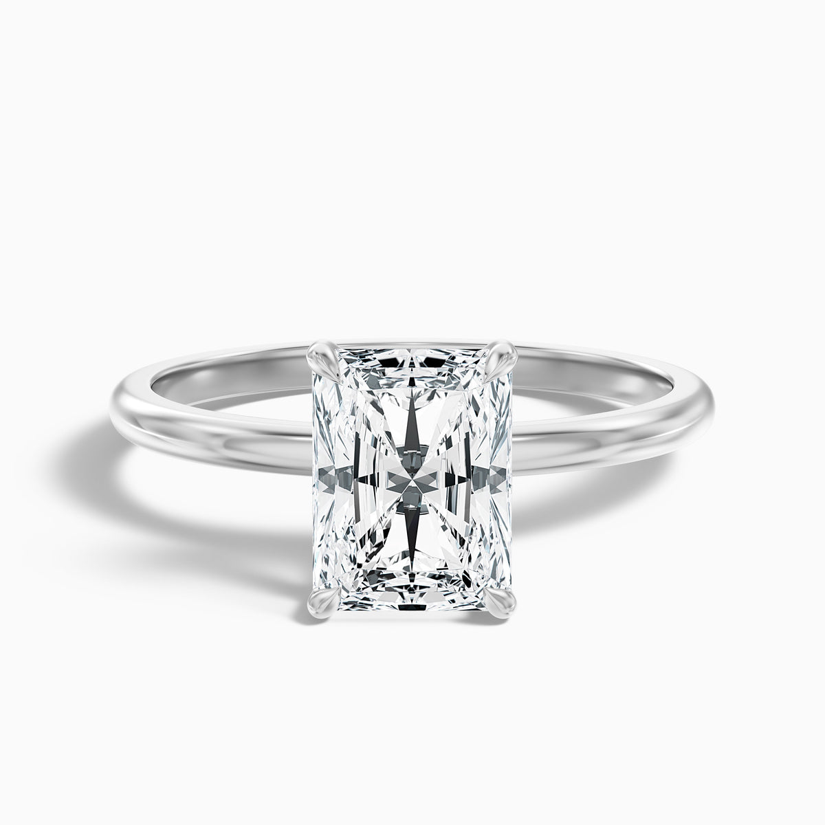 Cathy 4 Carat Radiant Cut Hidden Halo Moissanite Engagement Ring in 18k White Gold