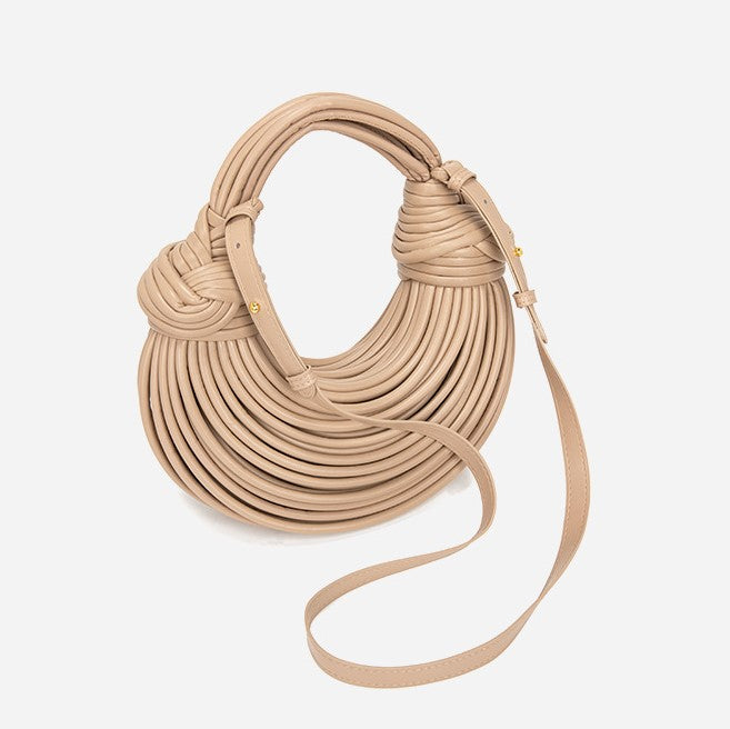 Hand Woven Faux Leather Portable Crescent Women Bag Knotted Noodles Bag Hand Carrying Cloud Underarm Bag Bella Mia