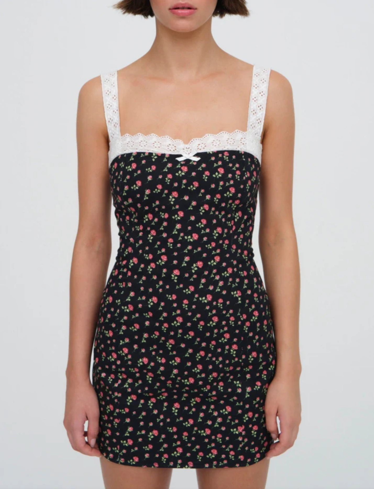 Sweet Printed Chic Lace Lace Spaghetti Strap Mini Sexy Slim Fit Backless Hip Bag Dress Bella Mia