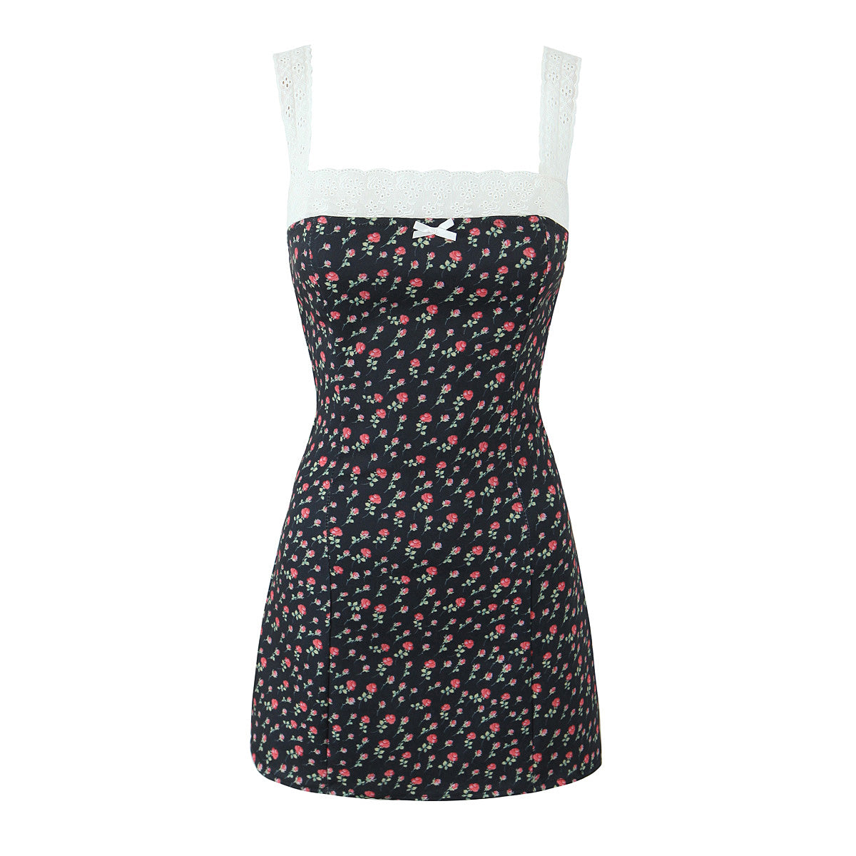 Sweet Printed Chic Lace Lace Spaghetti Strap Mini Sexy Slim Fit Backless Hip Bag Dress Bella Mia