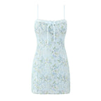 Sweet Printed Chic Lace Splicing Sling Mini French Sexy Slim Fit Short Hip Dresses Bella Mia