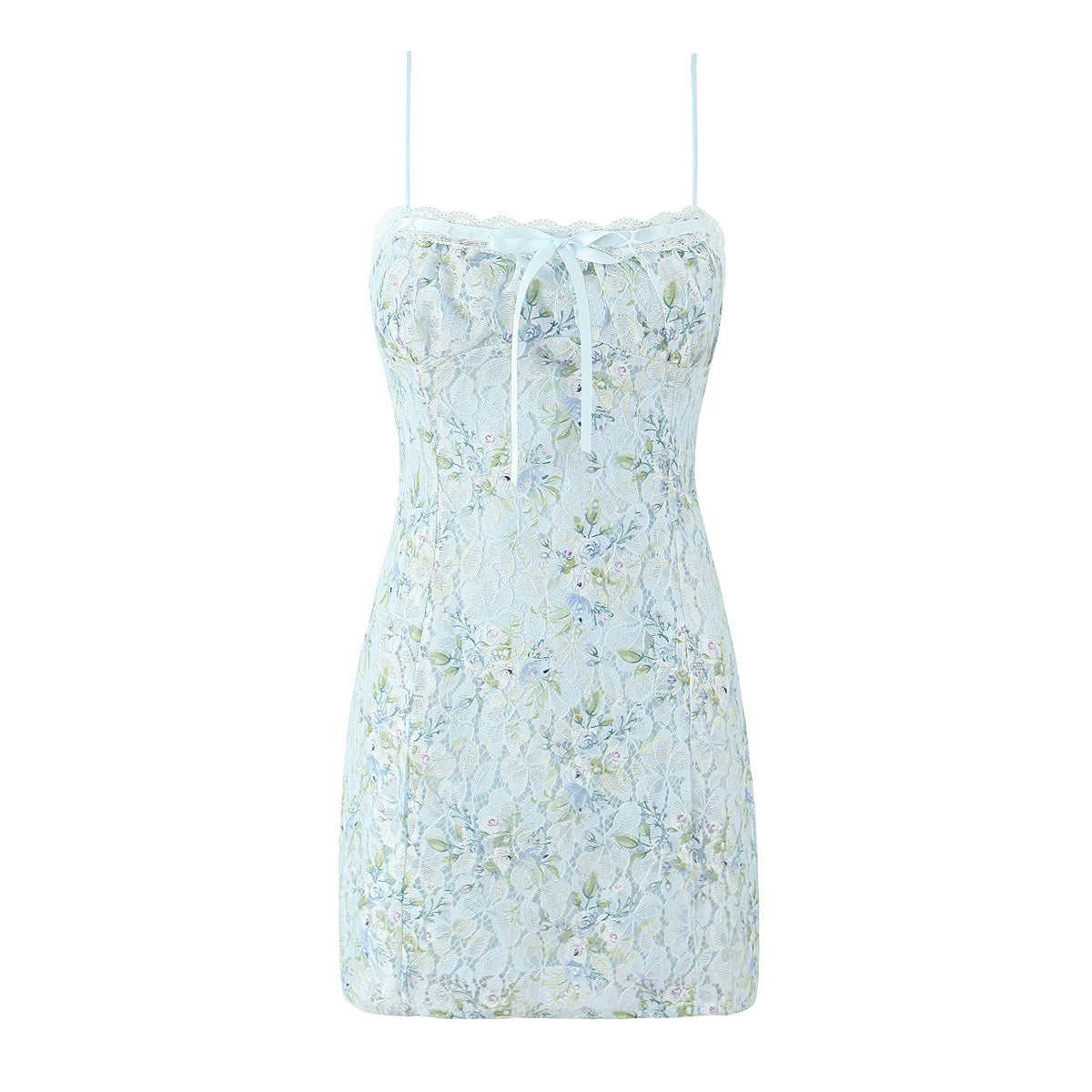 Sweet Printed Chic Lace Splicing Sling Mini French Sexy Slim Fit Short Hip Dresses Bella Mia