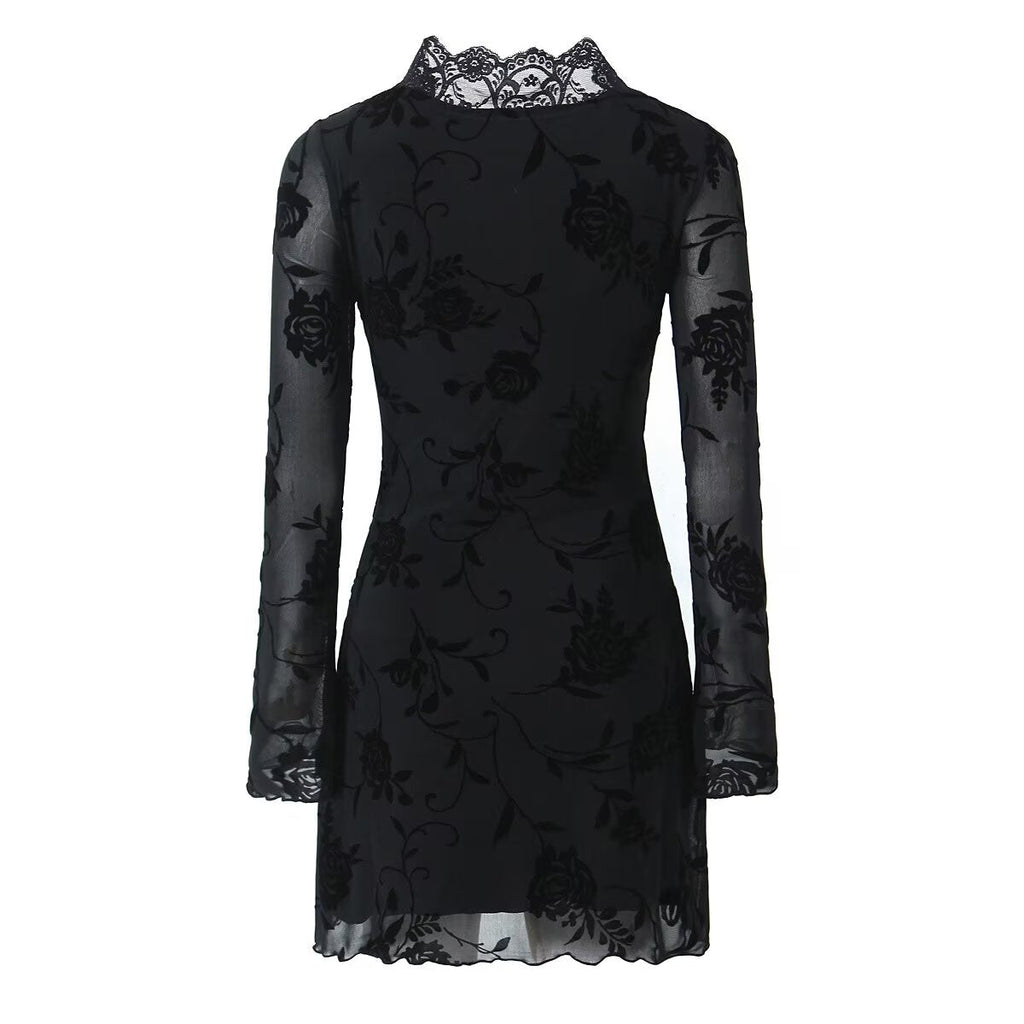 Fall Black Rose Lace Trim Dress Women Clothing Bella Mia