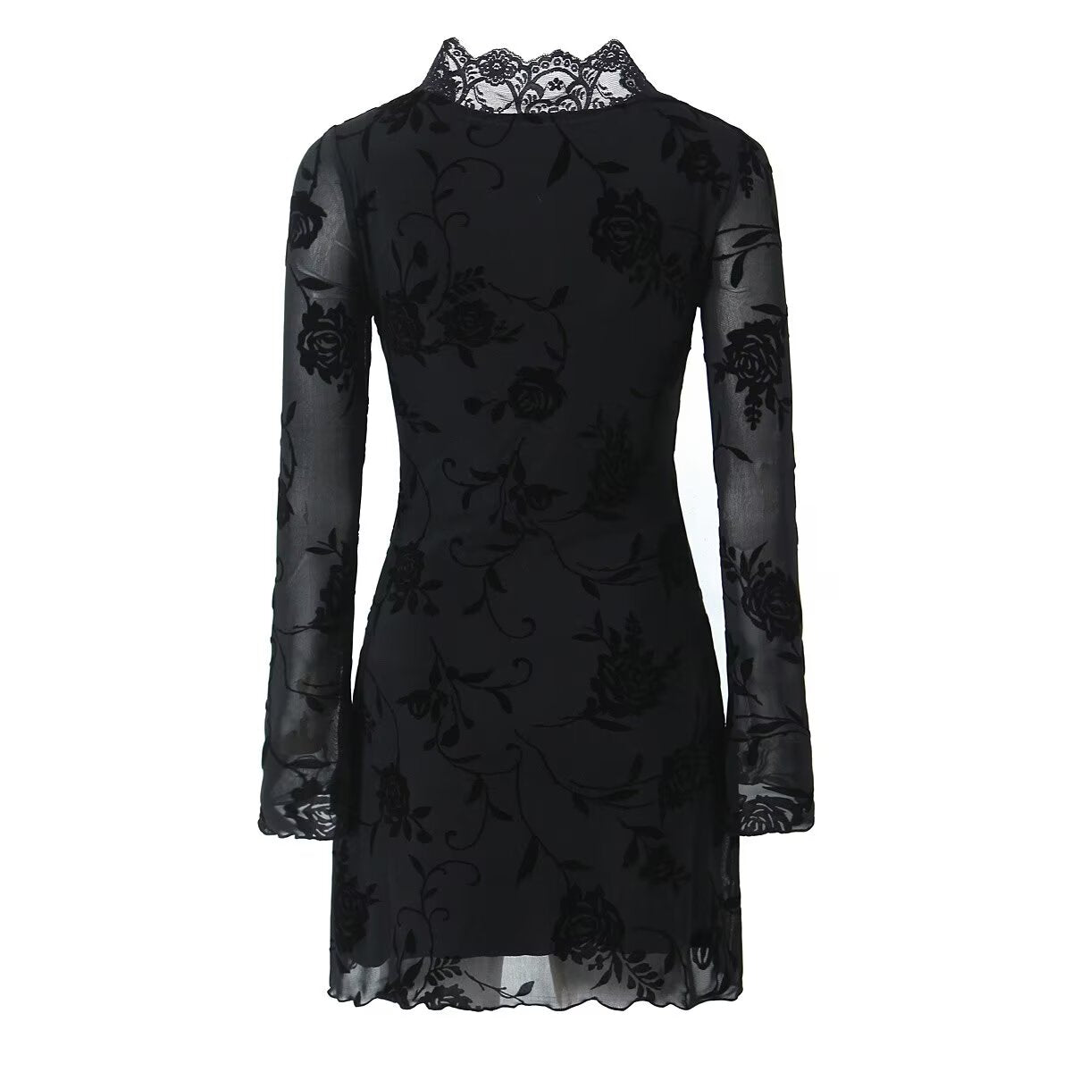 Fall Black Rose Lace Trim Dress Women Clothing Bella Mia
