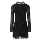Fall Black Rose Lace Trim Dress Women Clothing Bella Mia