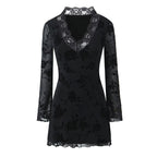 Fall Black Rose Lace Trim Dress Women Clothing Bella Mia
