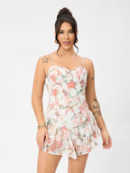 Floral Summer Adjustable Shoulder Strap Ruffled Hem Sexy Mini Dress Bella Mia