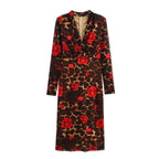Winter V neck Slim Knitted Leopard Rose Print Sheath Long Sleeve Dress Bella Mia