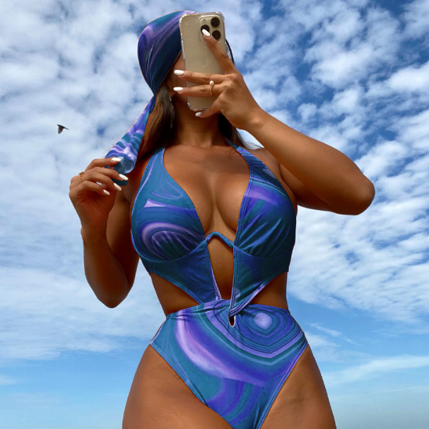 Women One Piece Swimming Two Piece Sets Sexy Steel Bracket Gather Backless Bikini Bella Mia