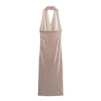 Women French Sequin Pleated Halter Dress Bella Mia