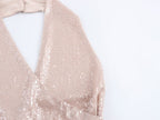 Women French Sequin Pleated Halter Dress Bella Mia