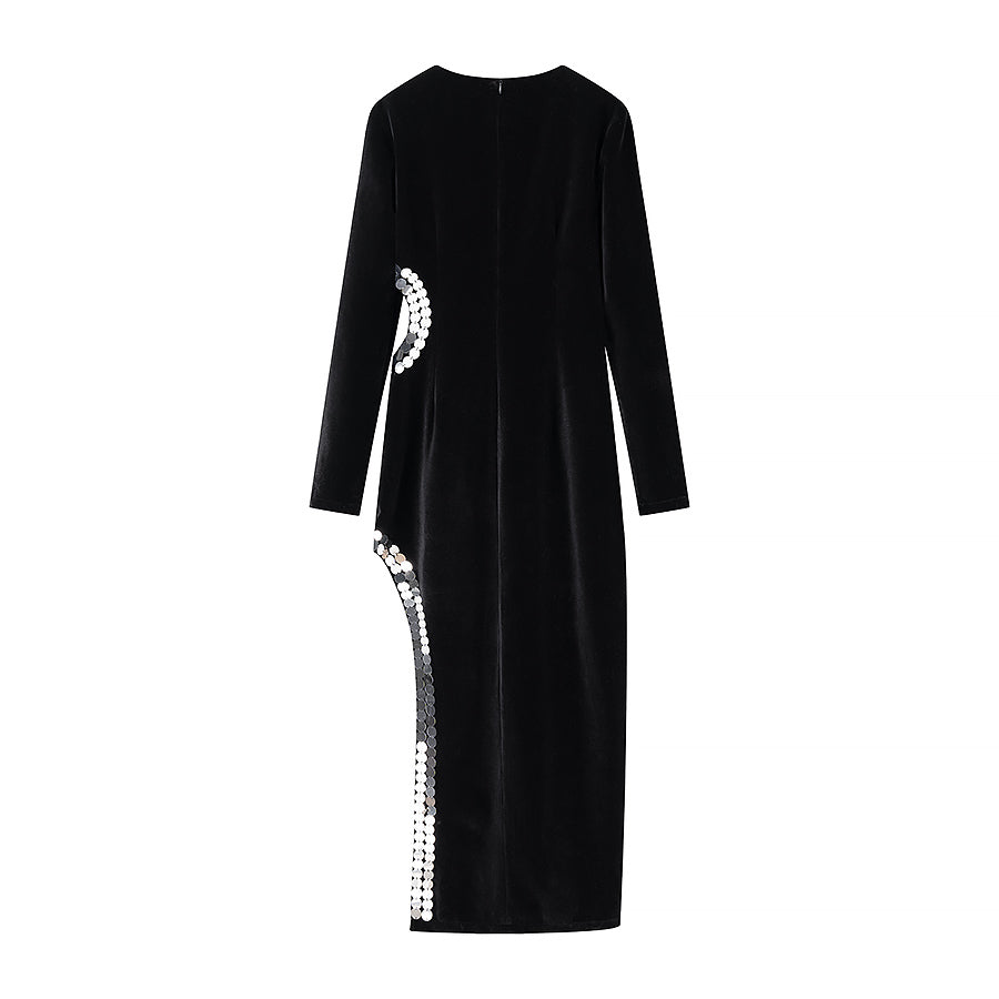 Winter Women Clothing Simple Sexy Cutout Slit Slim Fit Maxi Dress Bella Mia