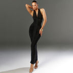 Women Clothing Winter Sexy V neck Backless Lace up Slim Fit Pleated Dress Bella Mia