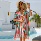 Summer plus Size Women Bikini Hollow Out Cutout Beach Tassel Sun Protection Clothing Sweater Bella Mia