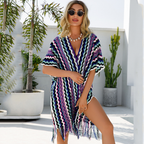 Summer plus Size Women Bikini Hollow Out Cutout Beach Tassel Sun Protection Clothing Sweater Bella Mia