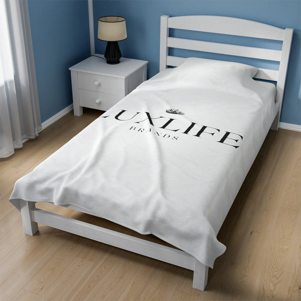 Luxlife Brands White Velveteen Plush Blanket Printify