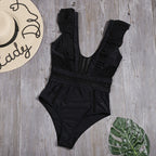 Sexy Hollow Out Cutout Swimsuit Women Deep V Plunge Plunge One-Piece Swimsuit Ruffled Bikini Bella Mia