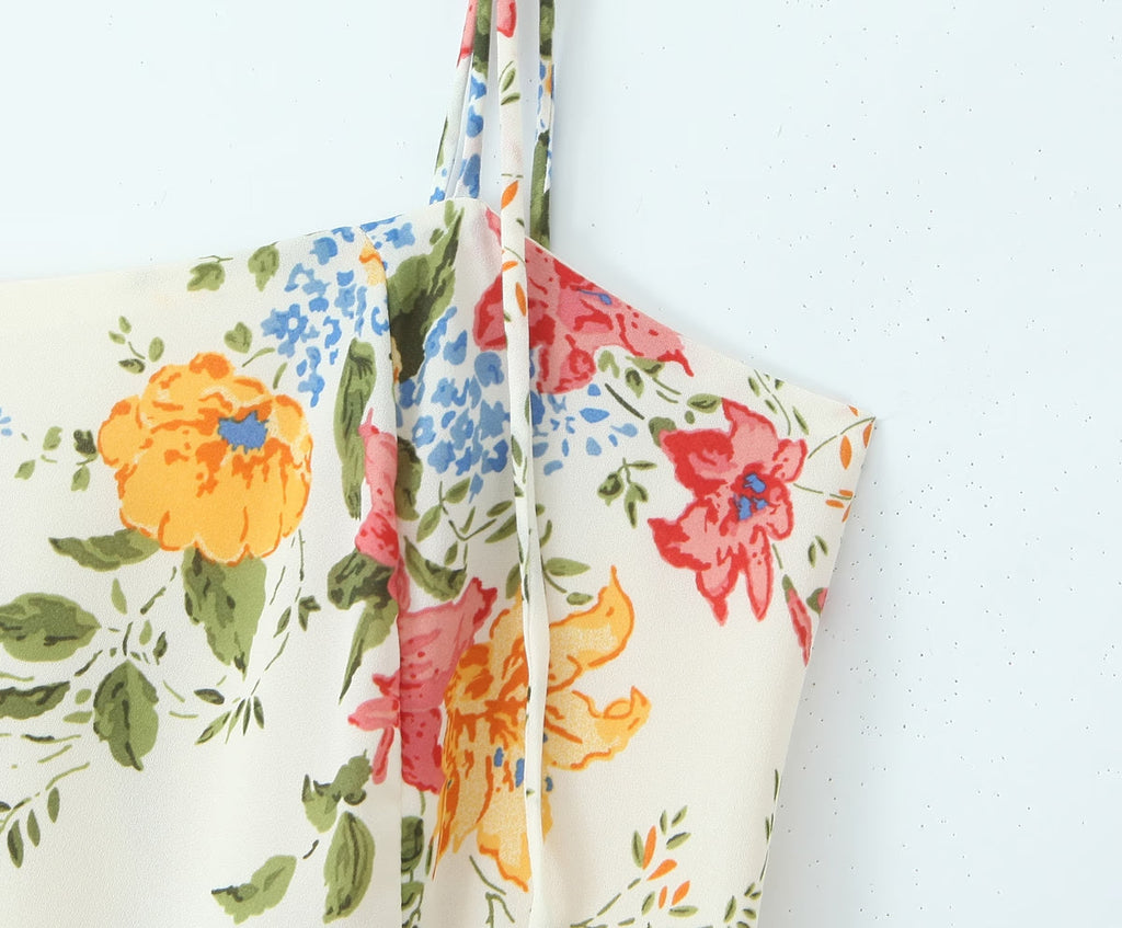 Summer Women Floral Small Floral Print Slim Fit Large Strap Dress Bella Mia
