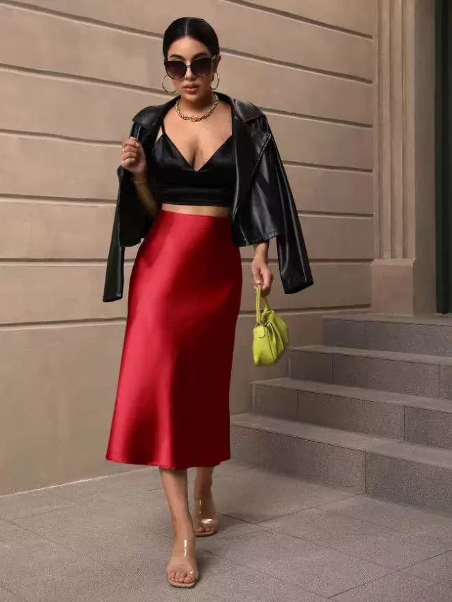 Hip Wrapped Fishtail Skirt Satin Mid Length Skirt Autumn Women Clothing Direct Bella Mia