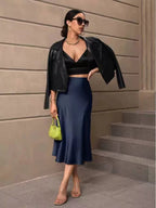 Hip Wrapped Fishtail Skirt Satin Mid Length Skirt Autumn Women Clothing Direct Bella Mia