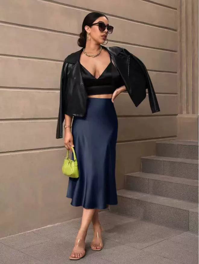 Hip Wrapped Fishtail Skirt Satin Mid Length Skirt Autumn Women Clothing Direct Bella Mia